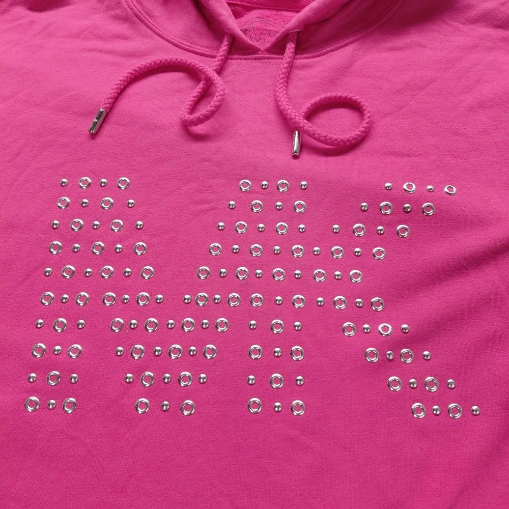 Michael Kors Women's Vibrant Pink MK Grommet Stud Logo Hoodie Long Dress Size XL